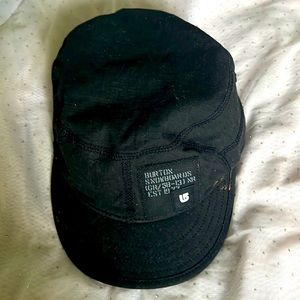 1-Med/L Burton Snowboard/Skateboard Black Hat, w/White Lettering, Small bleach